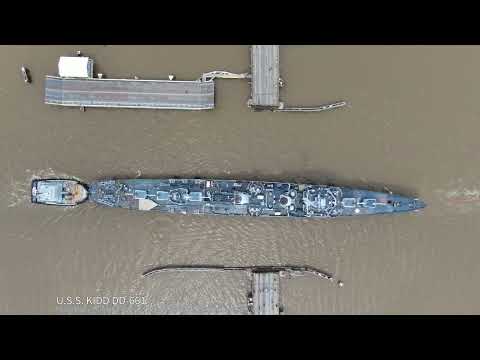 USS KIDD Ascending the Houma Navigation Canal (Drone POV) - Journey to Drydock Day Three