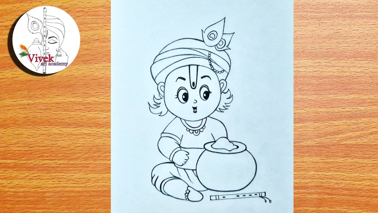 Baby Krishna Drawing | Baby Krishna Pencil Art Step by Step ...