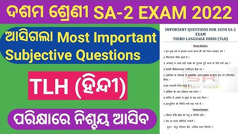 TLH(Hindi) important questions for 10th class sa2 exam 2022 || 10th sa2 question paper hindi