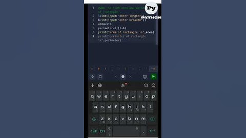 python 🐍program to find area  &perimeter of rectangle #py#python#shorts|program|.