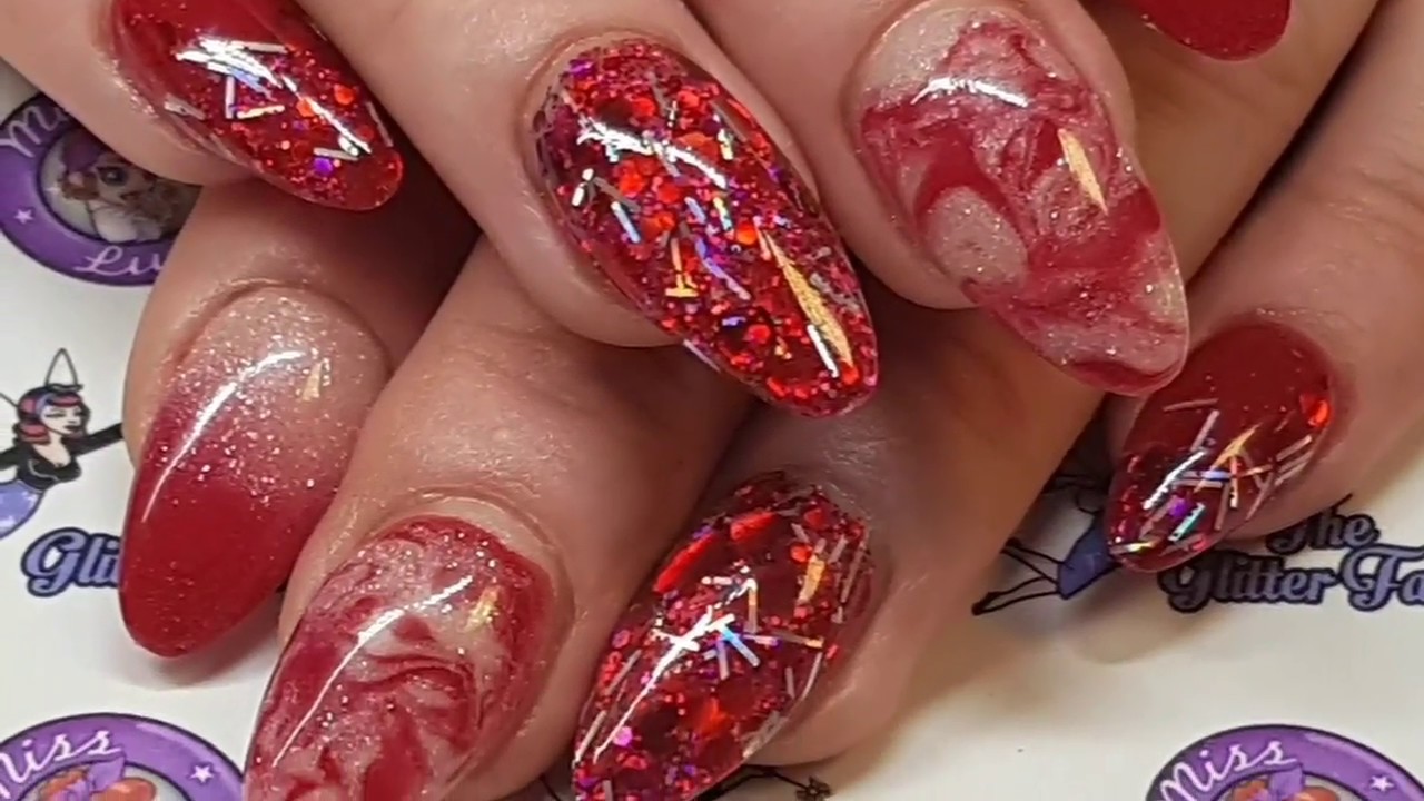 Red and Silver Marble Nail Art - wide 6