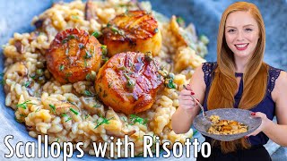Lemon Caper Pan-Seared Scallops with Mushroom Risotto | Special Occasion Seafood Dinner! Wealth