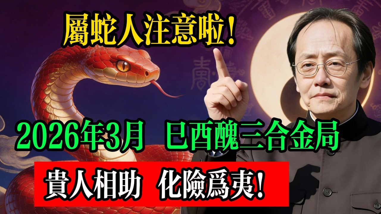 屬蛇人注意啦！2026年3月，巳酉丑三合金局，貴人相助，化險為夷！#倪海廈 #屬蛇運勢 #生肖運勢 #2026丙午年 #巳酉丑三合 #命理分析 #貴人運 #台灣命理 #運勢指引 #生肖蛇