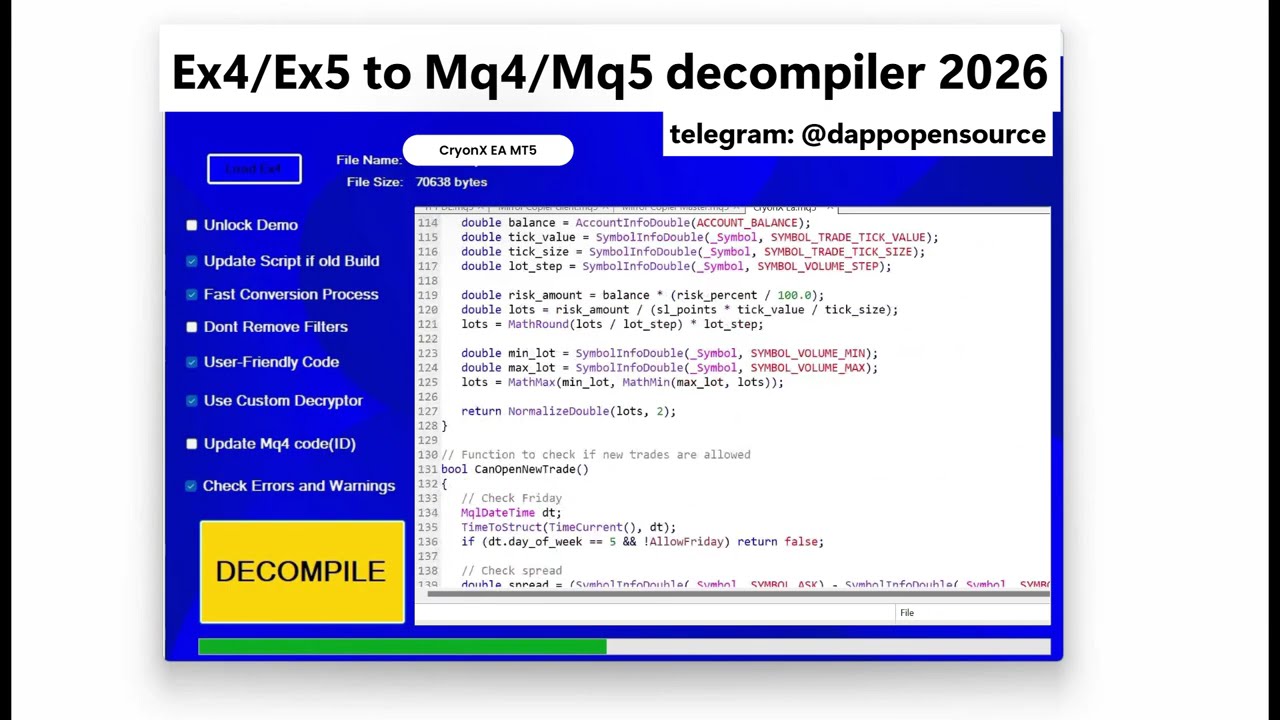 Ex4/Ex5 to Mq4/Mq5 Decompiler software using Pro Reverse engineering to extract source code