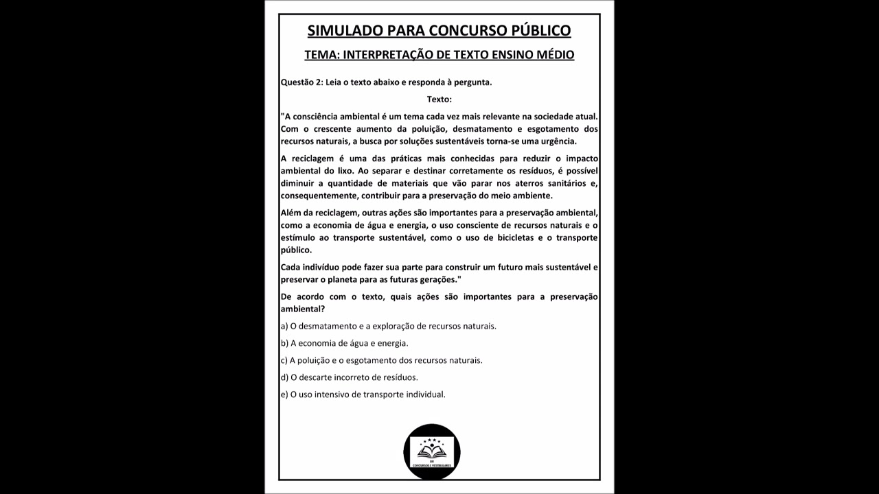Simulado Para Concurso Público - Interpretação de texto - Ensino Médio