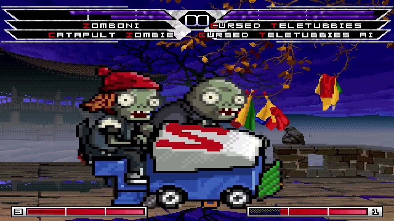KOF MUGEN Tag Team Zomboni & catapult zombie V2 Vs cursed teletubbies & cursed teletubbies