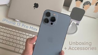 iPhone 13 Pro Max Sierra Blue (256GB) ☁️ Unboxing + accessories ☁️ | ASMR