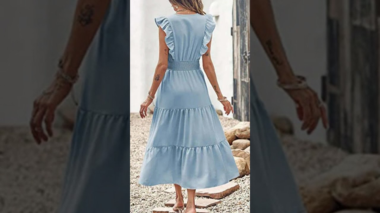 A-line Midi Dress with V-Neck and Ruffle Tiers