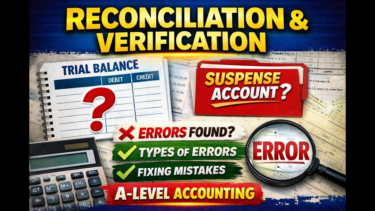 Reconciliation & Verification | Trial Balance Errors, Suspense Account & Error Types| A-Level Acc