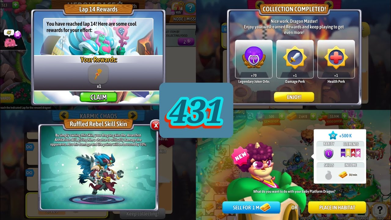 Dragon city Season10: The Baron Doom Mark Gameplay Part431 Platform Dragon/Herioc Race lap 14/HAE 3S