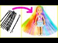 BARBIE Chelsea Gökkuşağı Bebek Saçı Nasıl Yapılır? Kendin Yap Doll Hacks and Crafts ~ DIY Hairstyles