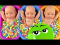 Full of 3 Rainbow BathTubs Candy with M&amp;M's &amp; Magic Slime Cutting Video