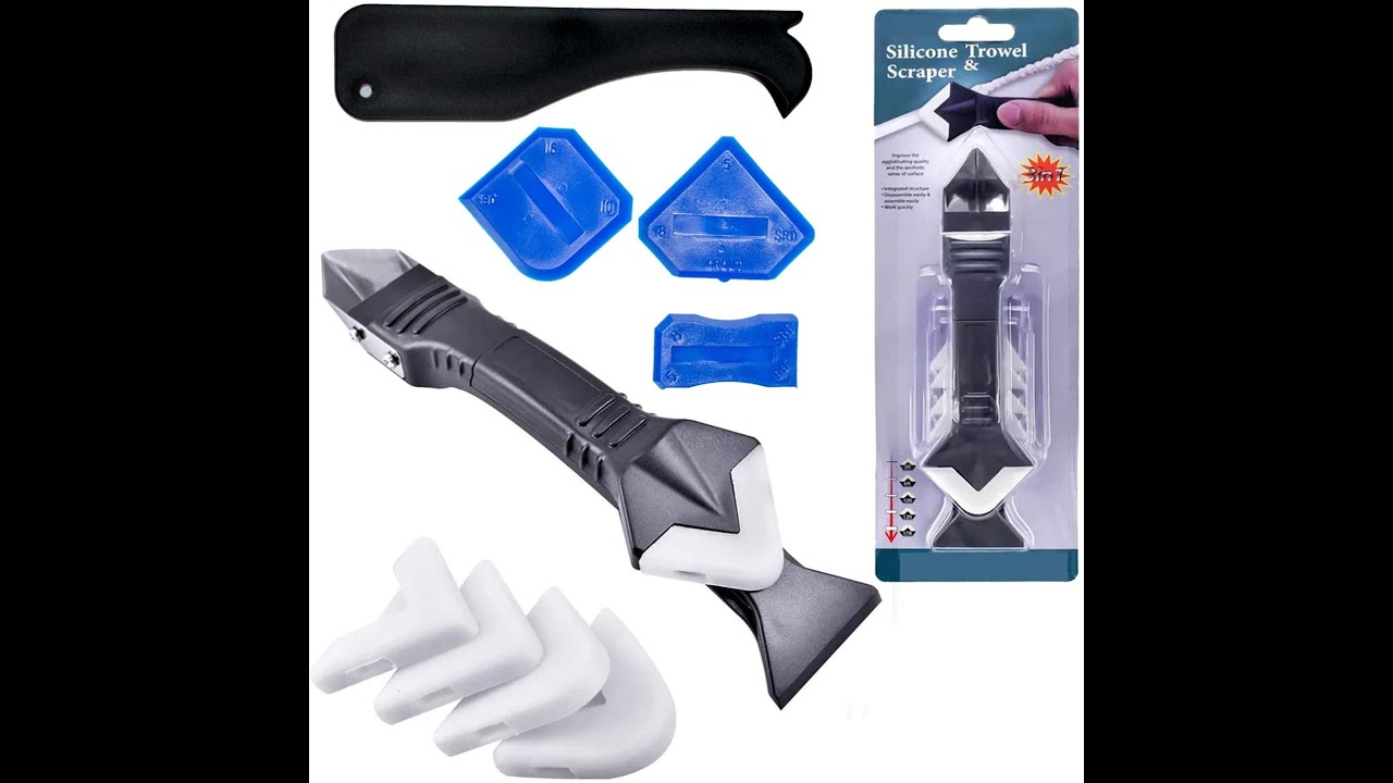 Grattoir lisseur joint silicone, 5 en 1 Kit de calfeutrage en silicone,  grattoir à joint avec 2lisseur de joint + 1Gants de travail