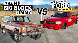 2JZ Powered Ford F-150 vs Zac’s 733hp 572ci Big Block K5 Jimmy \/\/ THIS vs THAT