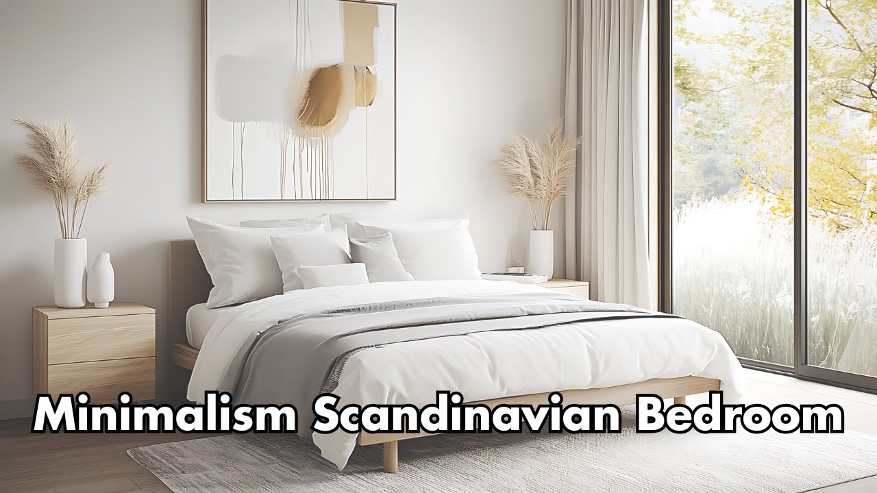 Minimalism in a Clean Scandinavian Bedroom with Abstract Art for Functional Design