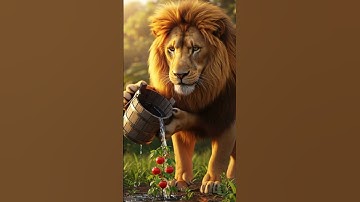 The lion saved the tomato plant from drying up by watering it 😭#ai #tree #save #water
