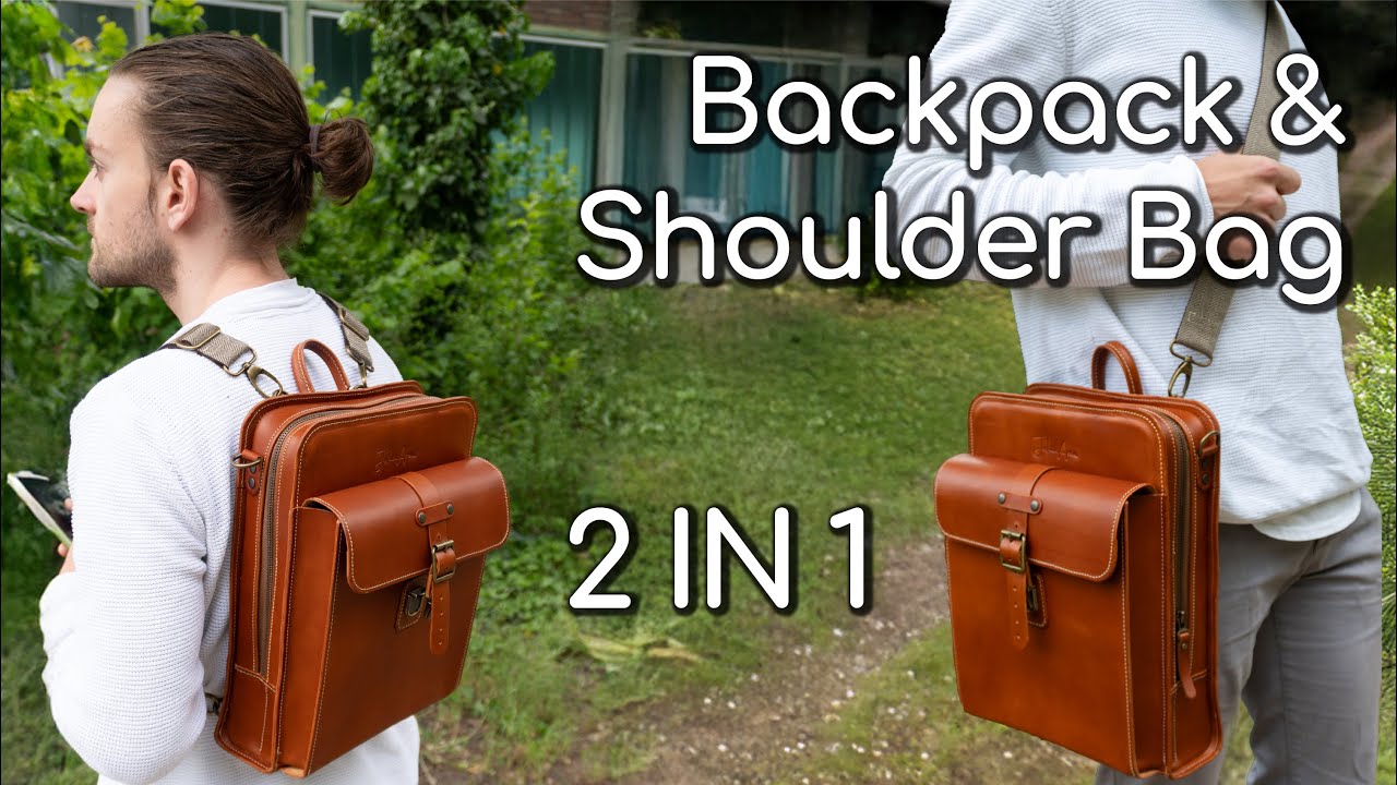Leather Backpack & Shoulder Bag - 2 in 1 - Leather Pattern 