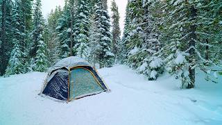 Winter Hot Tent Camping In Snow 15°F | ASMR