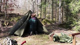 Solo Bushcraft Trip - Polish lavvu tent, making fire, cooking soup, chopping wood,norwegian rucksack