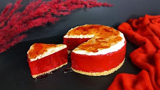 redvelvet cheesecake recipe with strawberries jam | nobake, no egg, no oven