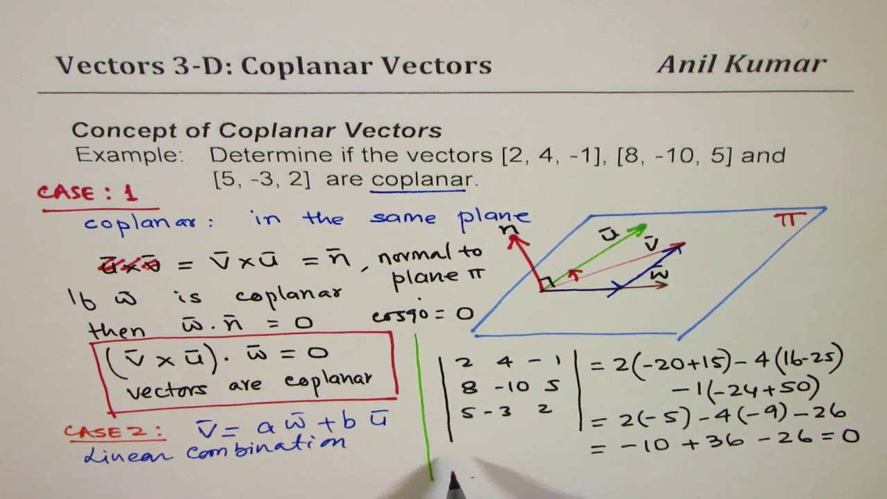 Show The Vectors 2 4 1 8 10 5 And 5 3 2 Are Coplanar Three Different Approaches Youtube