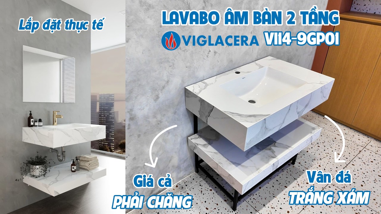 Chậu lavabo âm bàn đá 2 tầng Viglacera VI14-9GP01
