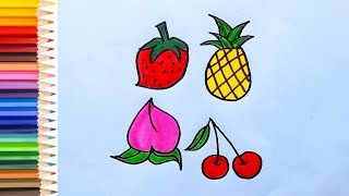 How to Draw Fruits for Kids?  Different Fruits Drawing | Strawberry 🍓🍓Pineapple 🍍🍍Peach🍑🍑 Cherry🍒🍒