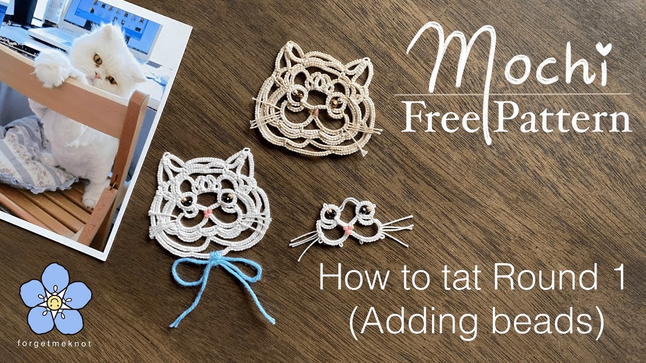 [MOCHI] Tatting Lace Tutorial: Round 1 (Cat Face) 태팅레이스 비즈로 고양이 ...