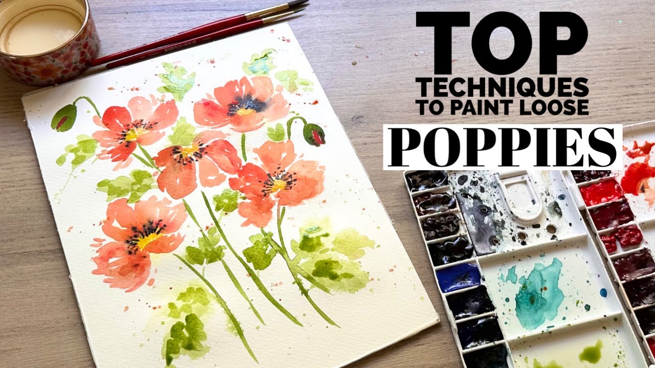 Red Poppy Flower Watercolor Wrapping Paper by Olechka