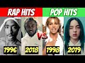 Most popular rap vs pop songs of each year since 1990