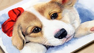 Christmas Corgi Puppy Watercolor Pet Painting Tutorial