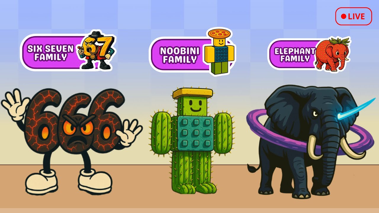 LIVE BATTLE BRAINROT FAMILY - ALL SIX SEVEN vs ALL NOOBINI vs ALL ELEPHANT - MERGE FELLAS