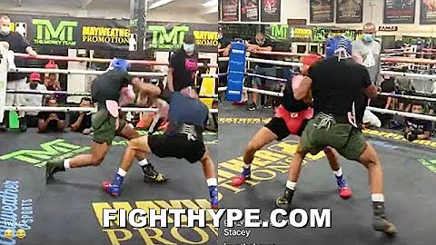 MAYWEATHER DOGHOUSE SPARRING: GERVONTA DAVIS TEAMMATE STACEY SELBY MIXING IT UP LETTING HANDS FLY