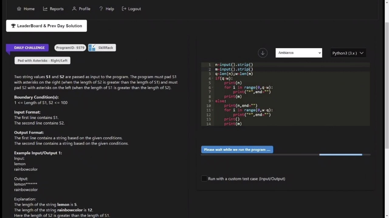 SKILLRACK | DAILY CHALLENGE| 02/09/2023| PAD WITH ASTERISKS - RIGHT/LEFT |PROGRAM ID 9379| PYTHON ||