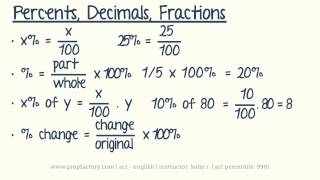 ACT Math -  Algebra -  Percents, Decimals & Fractions