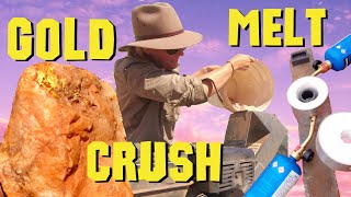 Crush and Melt of a big Gold Specimen using a Rock Crusher and a Gold Furnace