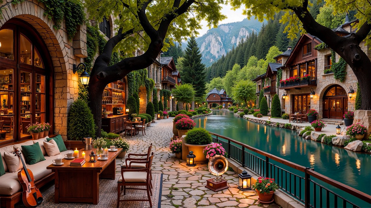 Soft February Spring Morning Jazz by a Garden Riverside Coffee Shop 🌿 Cozy Ambience for Relaxing