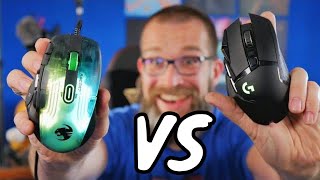 Logitech G502 Lightspeed vs Roccat Kone XP - a bonkers comparison between two gaming mice