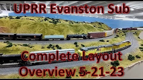 Complete layout overview as of 5-21-23 Union Pacific Railroad Evanston Sub HO Model Train Layout.