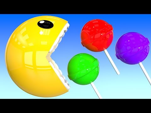 Learn Colors as 3D Pacman eat Lollipop for Kid Nursery Rhymes