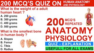 200 anatomy and physiology question mcq quiz | anatomy and physiology question & answers | mcqs quiz