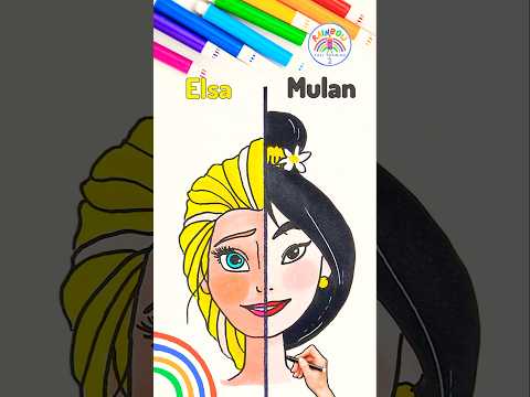 Draw Disney Princess | Drawing of Cute Elsa and Mulan 🌈👸🏼 #frozen #drawing #shorts #elsa