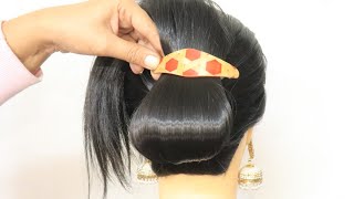 Simple juda bun for short hair | Party bun/easy and stylish | Simple hairstyle for Wedding/party