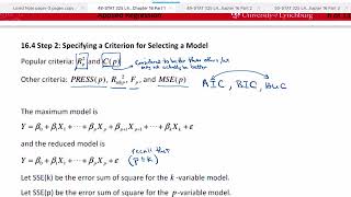 Applied Regression L47 Chapter 16 Part 1 Model Selection