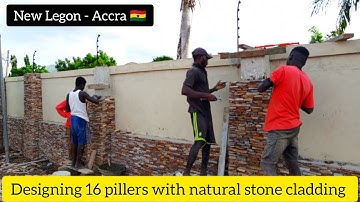 Building in Ghana 🇬🇭 Natural Stone Cladding On 16 Pillers...