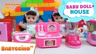 Babyccino Doll House Episode 44 - Learning Cooking With Twin Dolls - Kids Toy