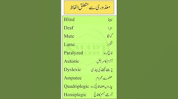 Common Vocabulary for Human Disabilities in English with Urdu Translation | Learn Disability Terms