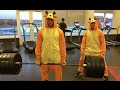 Lifting at Gym in Reindeer Onesies