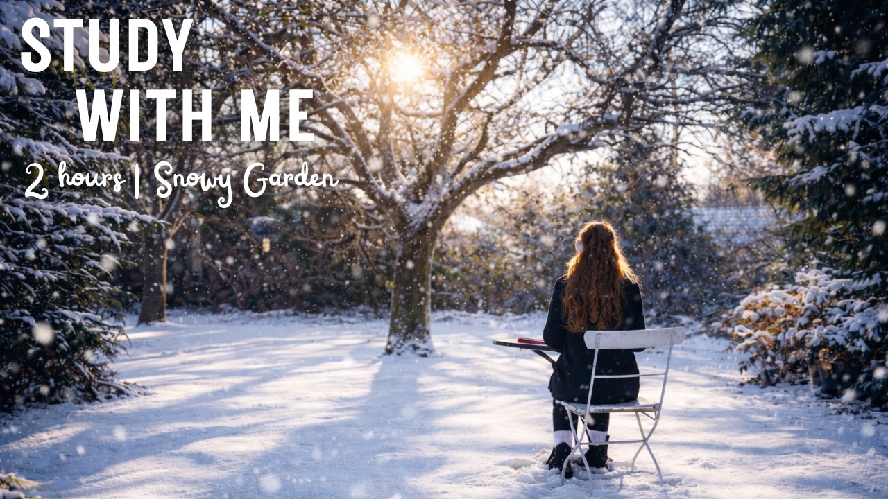 2-HOUR STUDY WITH ME ❄️ Snowy Garden | Birds Chriping | Pomodoro 50/10