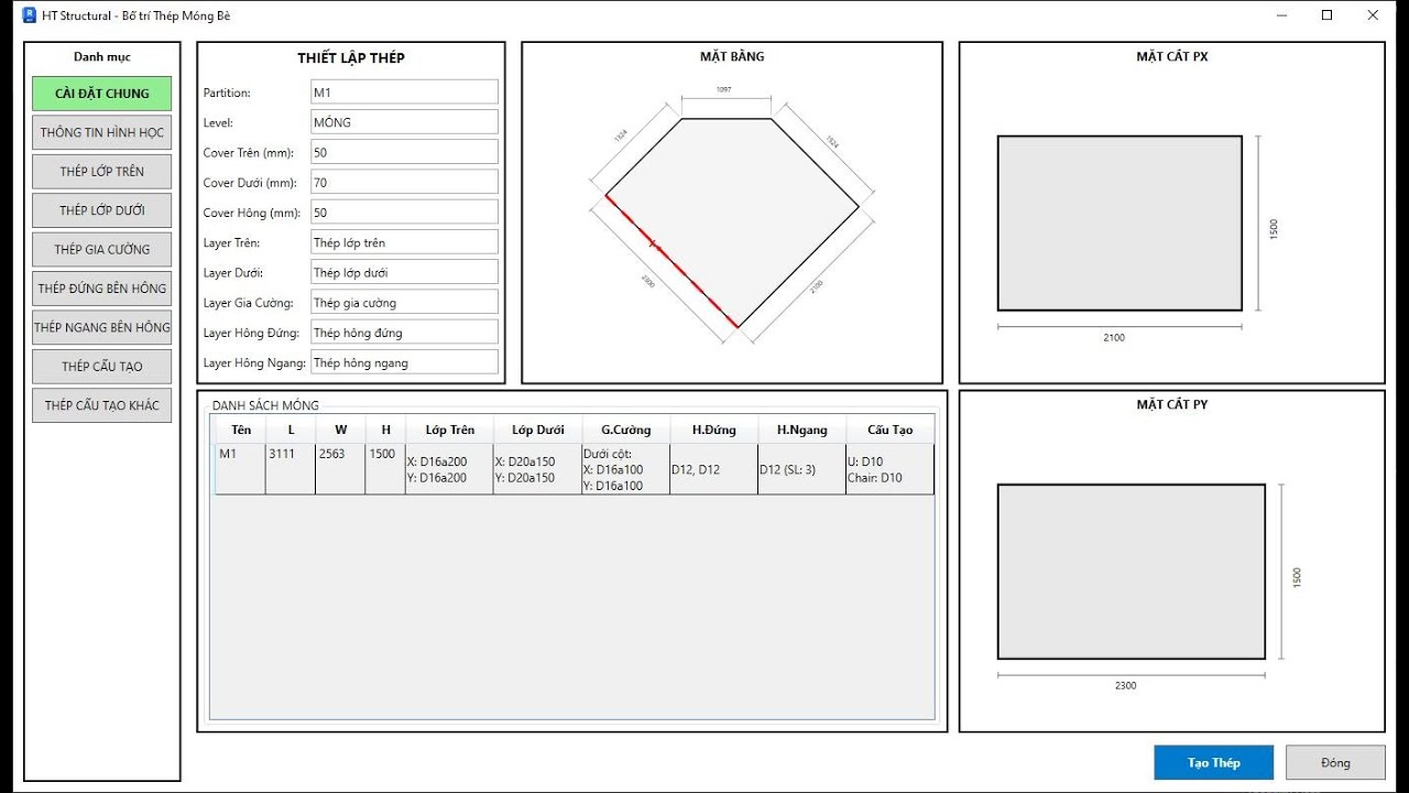 Hướng dẫn vẽ thép Đài Cọc tự động : HT-Structural